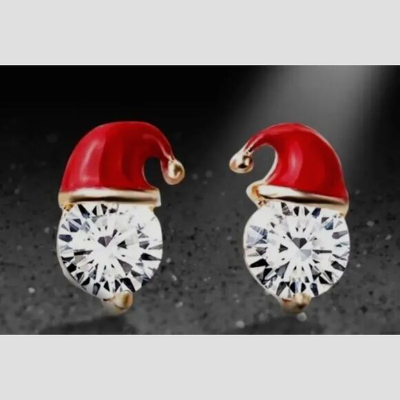 Festive Sparkling Santa Hat Earrings Golden - Picture 3 of 6
